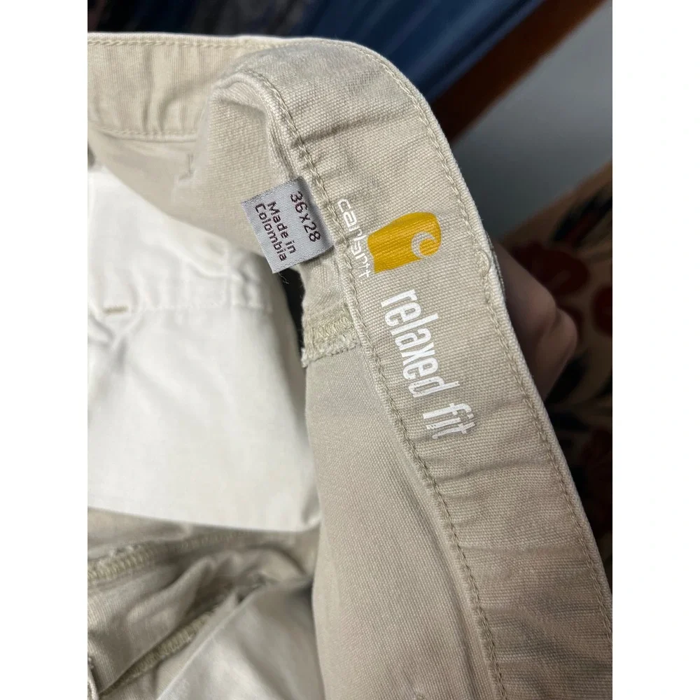 Carhartt Relaxed Fit Canvas Work Pants Mens 36x28 Tan Khaki Rugged Flex 102291 - Picture 4 of 5